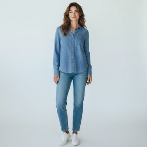 Athleta Button Down Denim Shirt Woman Sz XS